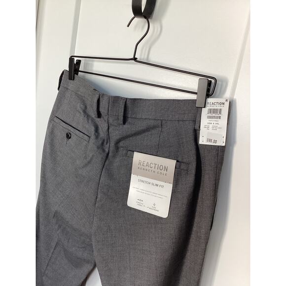 NWT Reaction Kenneth Cole Men's Stretch Slim-Fit Twill Dress Pants Gray 32x34 - Picture 6 of 12